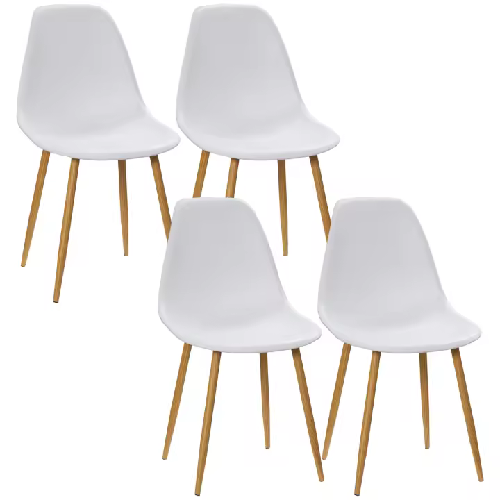 HOMCOM Pack de 4 Sillas de Comedor Sillas de Cocina con Respaldo Alto y Patas de Metal para Salón 45x52x85,5 cm Blanco y Natural - 1