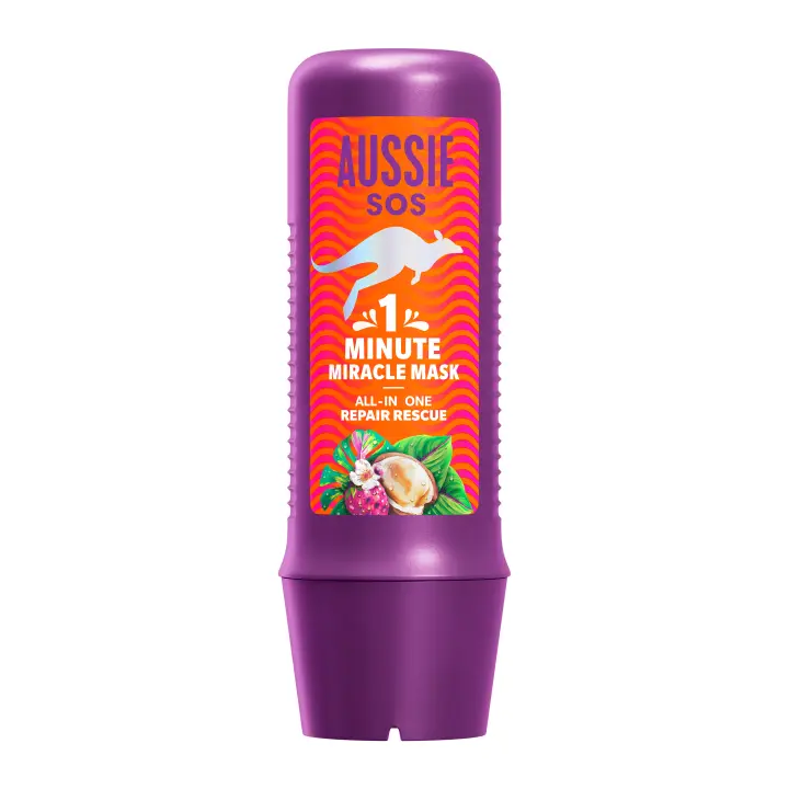 Aussie SOS 1 Minute Miracle All In One Repair Rescue Mascarilla Ayuda A Reparar Y A  Nutrir El Pelo Seco Y Dañado, Dejándolo Suave, Liso, Hidratado Durante 100 Horas. Fórmula Vegana 250ml - 1