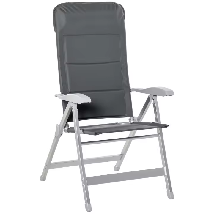 Outsunny Silla de Jardín Plegable de Aluminio con Respaldo Alto Ajustable en 7 Posiciones y Reposacabezas Acolchado para Exterior 75x61,5x114,5 cm Gris - 1