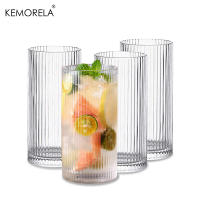 4PCS Vaso De Vidrio Rayado Para Café Americano Jugo Bebida Fría Desayuno Adecuado Para Tienda De Café Hotel Fiesta - details 0