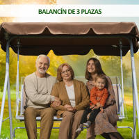 Outsunny Columpio Balancín Jardín de 3 Plazas con Toldo Ajustable Respaldo Transpirable y Marco de Metal para Terraza Balcón Exterior Carga 240 kg 171x108x154 cm - details 3