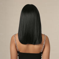 Pelucas Sintéticas Negras Con Franja Bob Larga Media Natural Para Mujer Peluca De Cosplay Resistente Al Calor Uso Diario - details 6