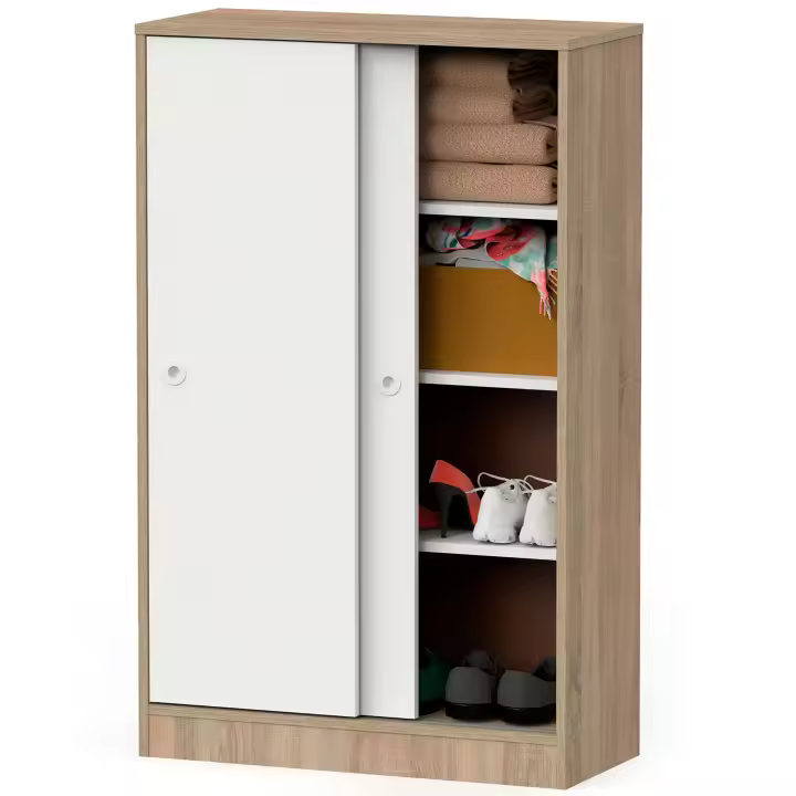 Briebe Nova Armario Dormitorio, Multiusos, Baño, Mueble Cocina, Zapatero 2 Puertas Correderas 120x74x33 cm, , Blanco - 1