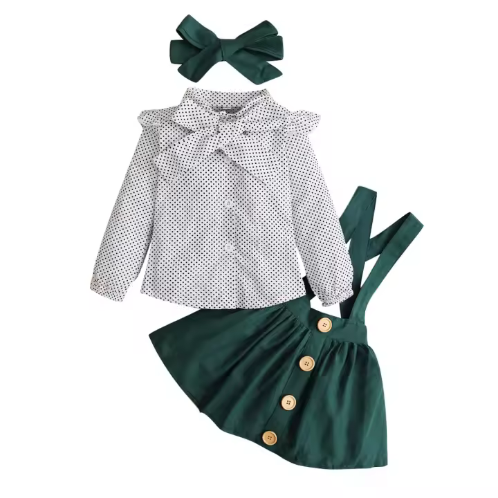 Conjunto De Ropa Para Bebé Niña Con Punto De Luto Top De Manga Larga + Vestido Con Suspensión + Diadema Estilo De Moda Para Otoño Edad 1-4 Años - 1