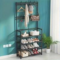 Estantería Multifuncional de Acero al Carbono con Ganchos, Tamaño 80x26x153 cm, Estantería de Zapatos y Organizador para Entrada, Baño, Dormitorio y Oficina - details 1