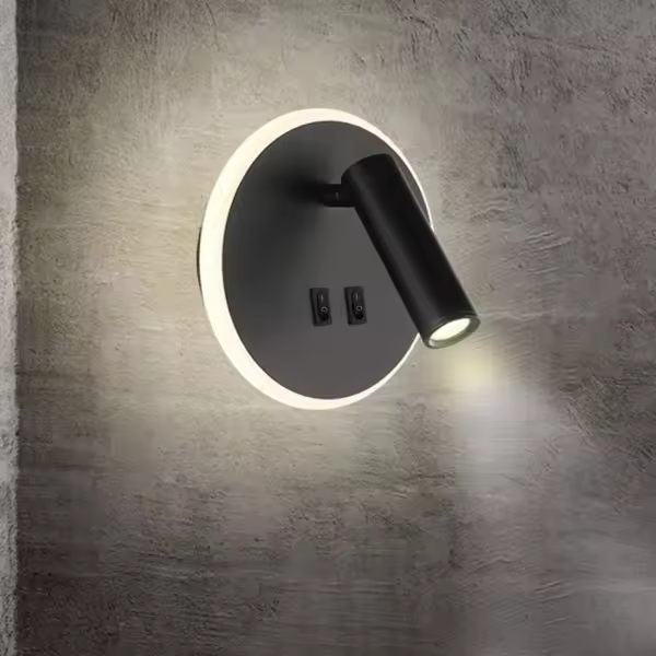 Bedside Lamp LED Wall Lamp Indoor Hotel Wall Lamps Bedside Corridor Wall Lamp with Switch Black 10W (Round) - 1