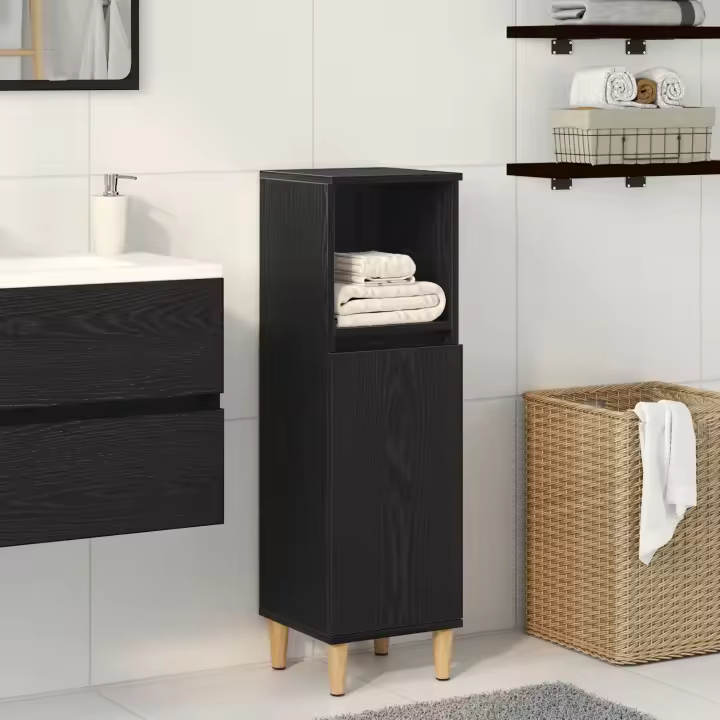Armario de baño vidaXL Negro Roble 30x30x100 cm Madera elaborada - 1