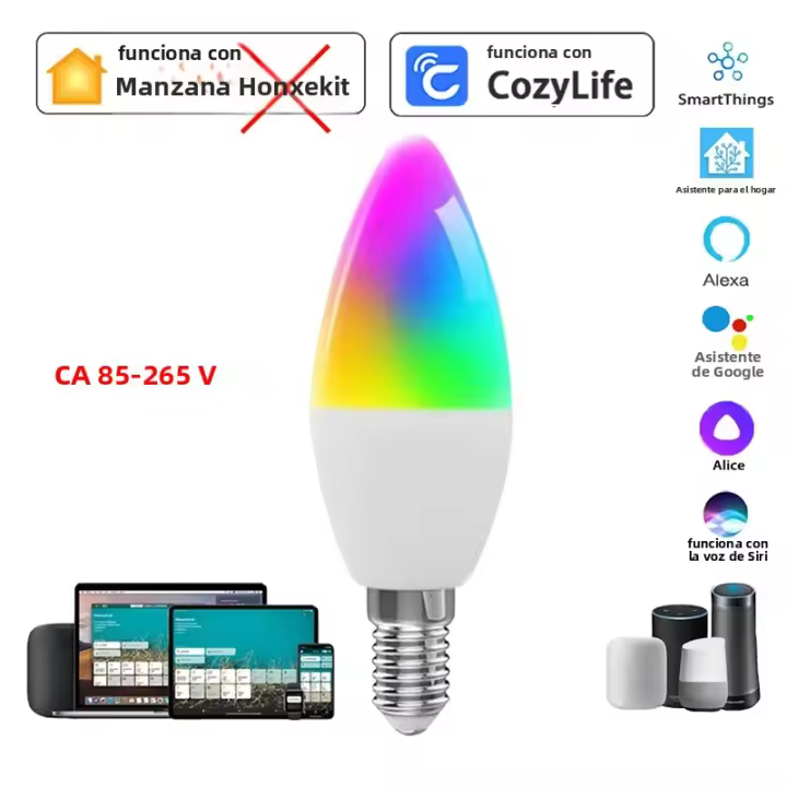 Bombilla LED De Vela Inteligente WiFi Dimmable RGBCW E12 E14 Control Por APP Siri Alexa Google SmartThings Voz Sin Descoloración - 1
