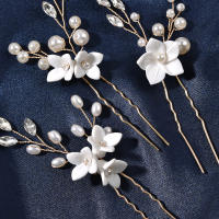 Peinado De Novia Con Three-piece U-shaped Pearl Flower Hairpin Accesorios De Moda Para Mujer Aleación De Aluminio Joyería De Boda - details 7