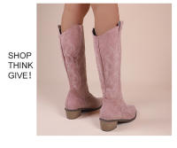 Botas De Vaquero Bordadas Para Mujer Con Punta Puntiaguda Y Tacón Grueso Botas Largas De PU Cuero Falso Botas De Rodilla Alta Para Otoño - details 6