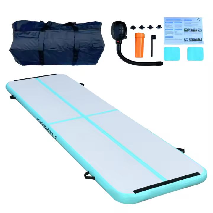 JOWY  AirTrack 400x100x10cm Colchoneta Inflable para Gimnasia · Alfombra de Entrenamiento Tumbling Mat, Acrobacias, Yoga, Artes Marciales y Cheerleading · Resistente y Fácil de Transportar · Color Azul - 1