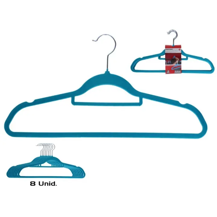 GERIM Perchas de Terciopelo, Set de 8, AZULES. Soporte Accesorios, Gancho Giratorio 360º, Ahorra Espacio, Muescas para Vestidos, Perchas Antideslizantes, para Todo Tipo de Ropa, Made in Spain - 1