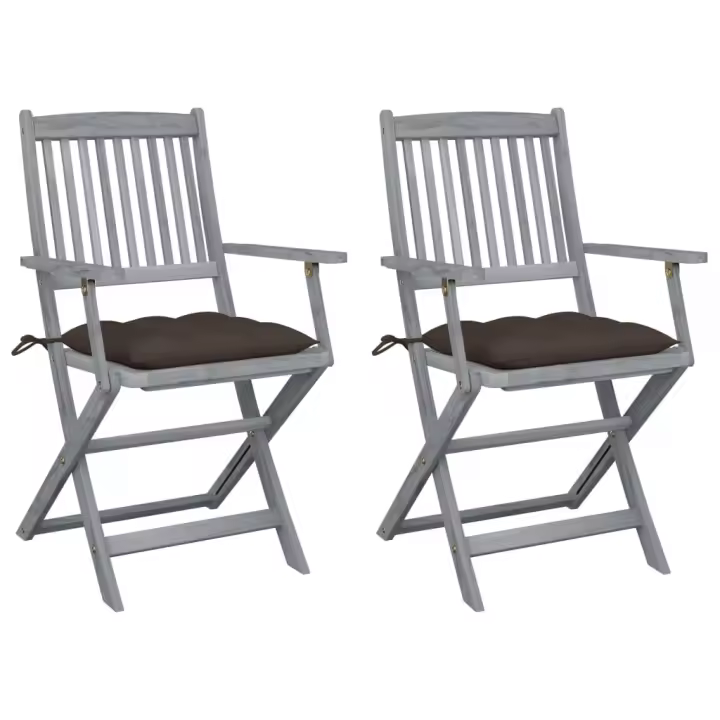 vidaXL Sillas de jardín plegables 2 uds cojines madera maciza acacia - 1
