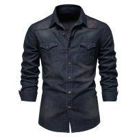 Camisa De Lino Elástico AIOPESON Para Hombre Cuello En V Manga Larga Estilo Vaquero Calidad Superior Ropa Casual De Corte Slim - details 3