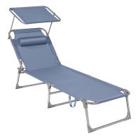 Tumbona Plegable con Parasol y Respaldo Reclinable, Ideal para Jardín, Piscina y Terraza, 193x53x29 cm, Capacidad de 150 kg - details 0