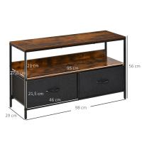 HOMCOM Mueble de TV, Mesa de TV con Estante y 2 Cajones de Tela Plegables, para Televisores hasta 47 Pulgadas, Largo de 98 cm, para Salón, Dormitorio, Marrón Rústico y Negro - details 2