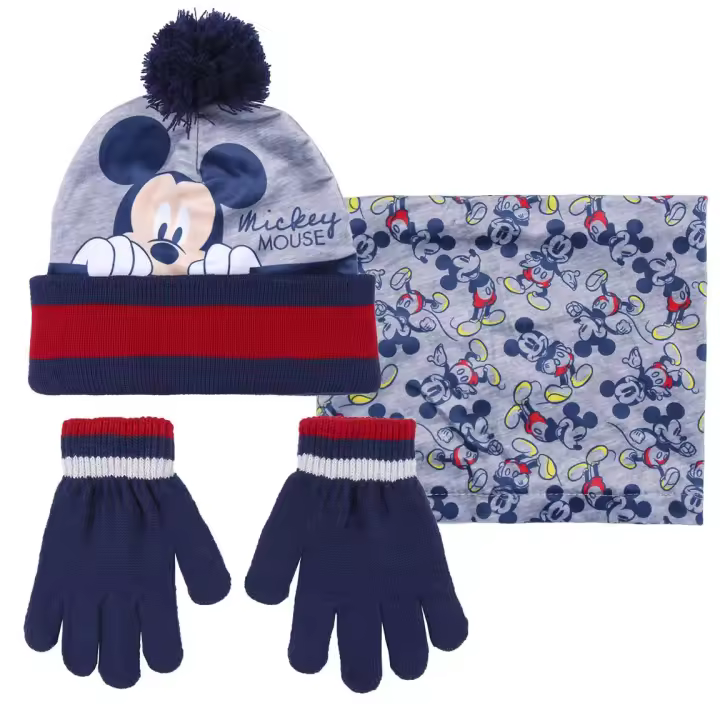 Set invierno Mickey Mouse, oficial Disney | CERDÁ - Pack de 3 piezas: gorro, guantes y cuello polar, incluye caja regalo // Ref: 2200007991 - 1