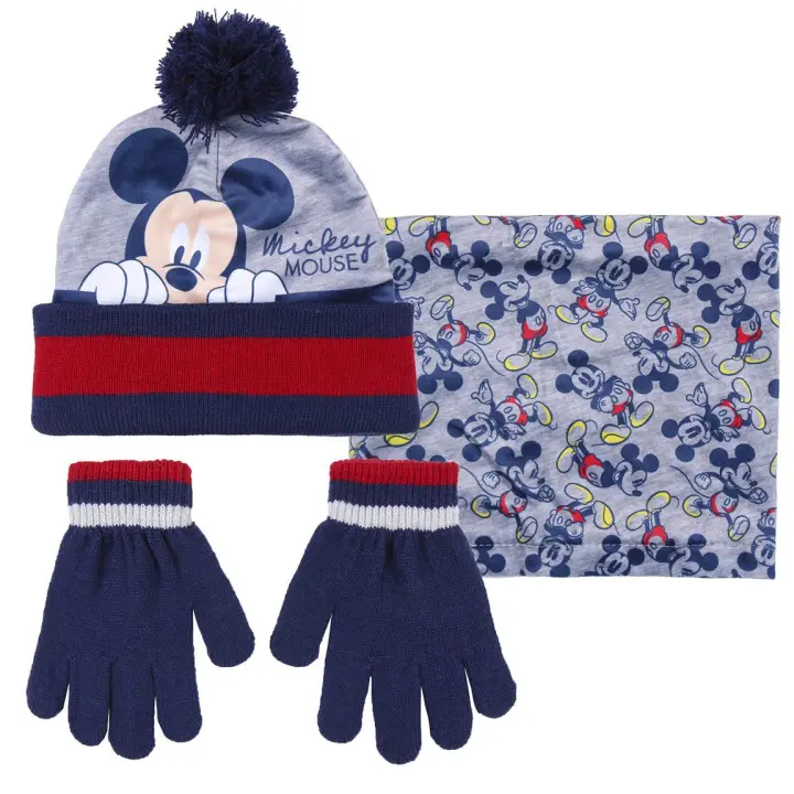 Set invierno Mickey Mouse, oficial Disney | CERDÁ - Pack de 3 piezas: gorro, guantes y cuello polar, incluye caja regalo // Ref: 2200007991 - 1