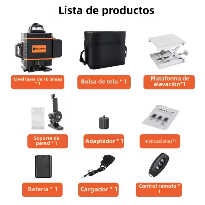 Pracmanu 16 Líneas Nivel De Láser 4D Auto-Nivelado Banda De Luz Verde Horizontal Y Vertical Potente Para Construcción Y Jardinería - 1