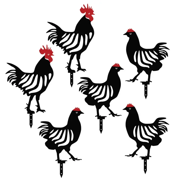 Wellhome Set de Accesorios Decorativos de Gallinas de Metal Jardín Negro 100% METAL Grosor 1.2mm - 1