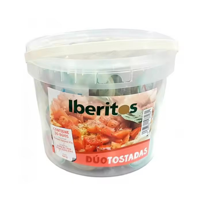 Iberitos. Cubo 30 monodosis para tostadas: Tomate natural - aceite - Sal. Dúo tostadas Iberitos - 1