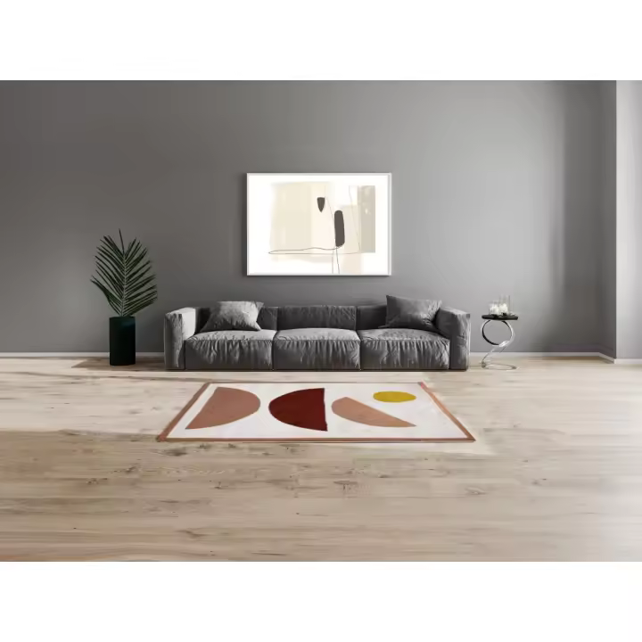 Vente-unique - Alfombra shaggy con motivos abstractos - 120 x 170 cm - Crema y rosa - MYNIO - 1