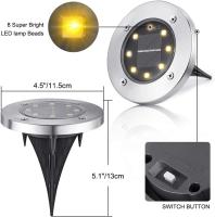 Luz Solar Jardin 8 LED 8 Pack de Tierra, Lampara Exterior IP65 Impermeable Blanco Cálido para Césped,Patio, Chimenea, Escalón - details 0