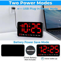 Digital Wall Clock, 9-inch LED Digital Clock with 12/24h, Large Numbers, Small Silent Wall Clock BlackRed Letters - details 0