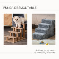 PawHut Escalera para Mascotas de 4 Peldaños 2 en 1 con Funda Extraíble y Lavable Escalera Rascadora de Perros Gatos para Cama Sofá Carga 30 kg 60x35x44 cm - details 4