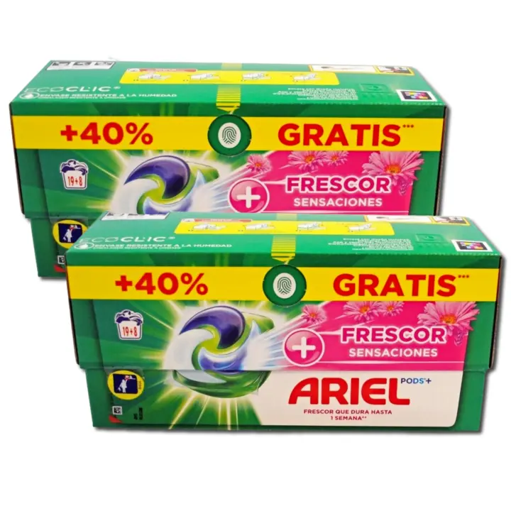 Ariel Pods Detergente Frescor Sensaciones 27 Cápsulas - Pack AHORRO de 2 - Total 54 Lavados - Limpieza Profunda y Aroma Duradero - 1