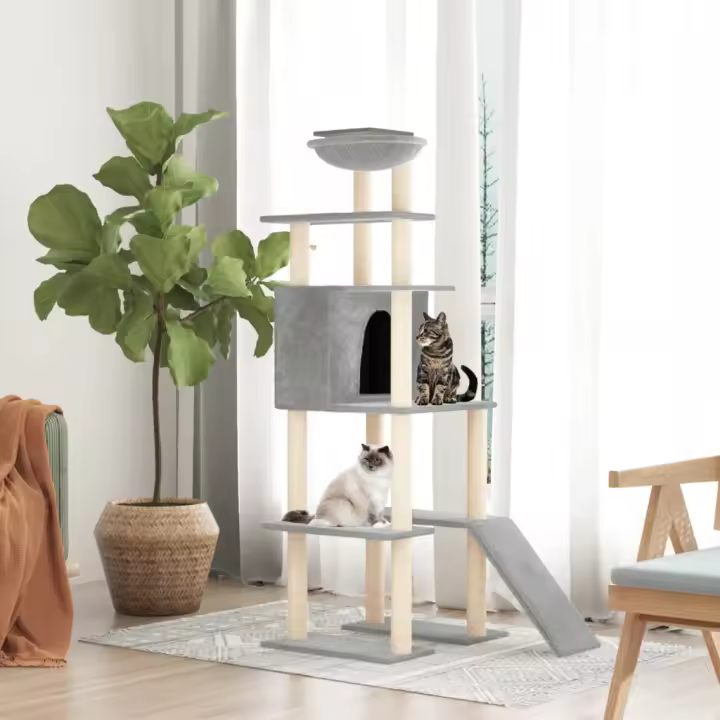 vidaXL Rascador para gatos con postes de sisal 166 cm torre para gatos Color Crema,  Gris claro,  Gris oscuro y mas - 1