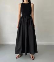 Nuevo Vestido Largo Elegante Y Sencillo Para Mujer En Color Negro Con Cuello Redondo Y Cintura Alta Estilo Temperamento Moda Casual De Verano - details 7