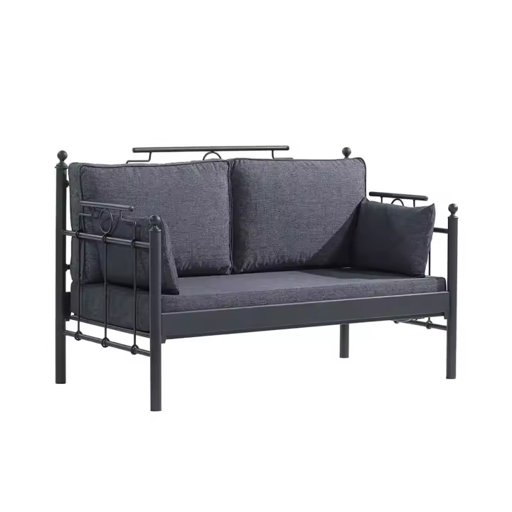 Sofá de Jardín Wellhome 2 Plazas Negro/antracita con Estructura de Metal Resistente y Tejido de Chenilla Suave - 1