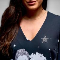 Vestido Ángeles Anabel Lee Mujer | Negro Evasé Constelaciones Strass | Frase Inspiradora - details 6
