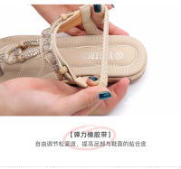CA Sandalias de mujer de talla grande 2025 con tiras y diamantes de imitación, tacón plano y caña baja. - details 5