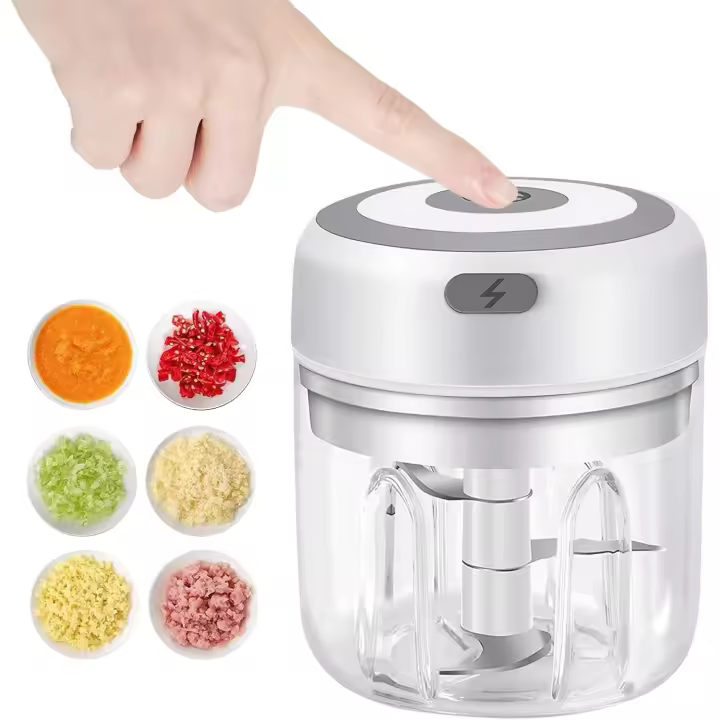 Picadora de ajo eléctrica, picadora de verduras de 250 ml, picadora de cebolla, procesador de alimentos pequeño portátil, color blanco de 250 ml - 1