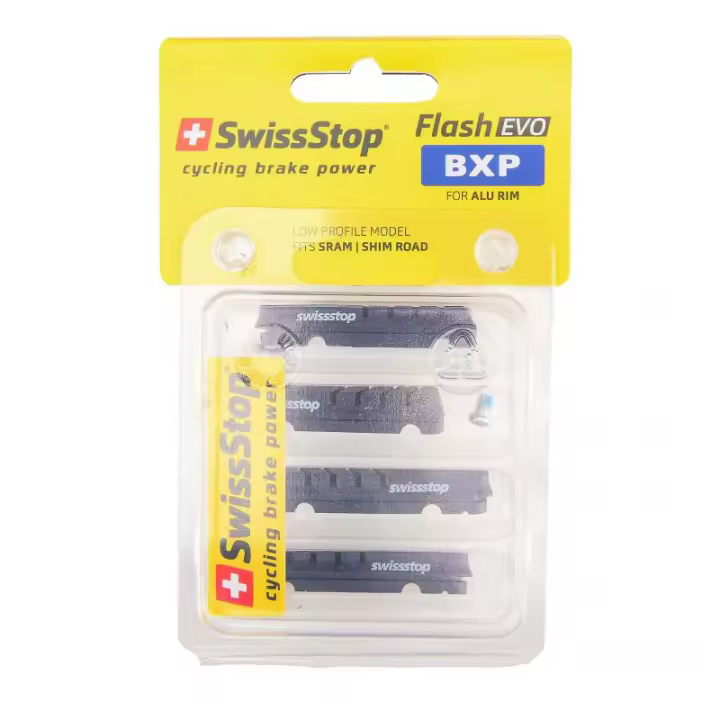 SWISSSTOP | Zapatas De Freno Flash Evo Compatible Shimano-Sram  Azul  - Juego 4 Zapatas Swissstop Flash Evo Compatible Shimano-Sram Azul.
Para llanta de aluminio.
Compuesto: BXP azul, alto rendimiento - 1