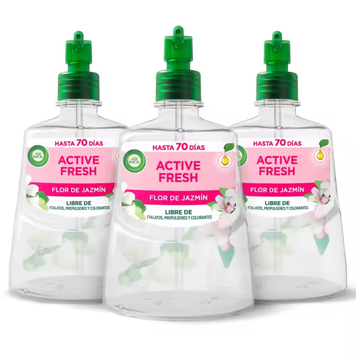 Air Wick Active Fresh Spray Automatico Sin Aerosol - Ambientador para Casa Flor de Jazmín, Brisa Marina y Algodón, 3 Recambios - 1