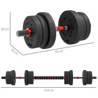 HOMCOM Juego de Mancuernas Ajustables de 20 kg 2 en 1 Juego de Pesas de Dumbbell con Barras Conexión y Barra de Extensión Kit de Levantamiento de Pesas para Hombres y Mujeres Gimnasio en Casa Negro - details 2