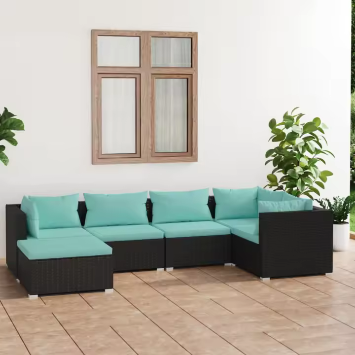 vidaXL Set de muebles de jardín 6 pzas y cojines ratán sintético negro - 1