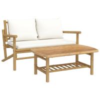 vidaXL Set de muebles de jardín 2 piezas bambú con cojines Crema, Gris oscuro, Conjunto Terraza Muebles Jardín Exterior Juego de Muebles de jardín Mueble Jardín Exterior Muebles de Salon Exterior - details 1