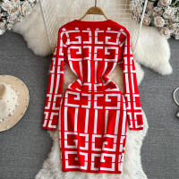 Vestido YuooMuoo Para Mujer Elegante Bodycon De Encaje Geométrico Con Manga Larga Estilo Y2K Para Otoño E Invierno Vestido De Oficina - details 11