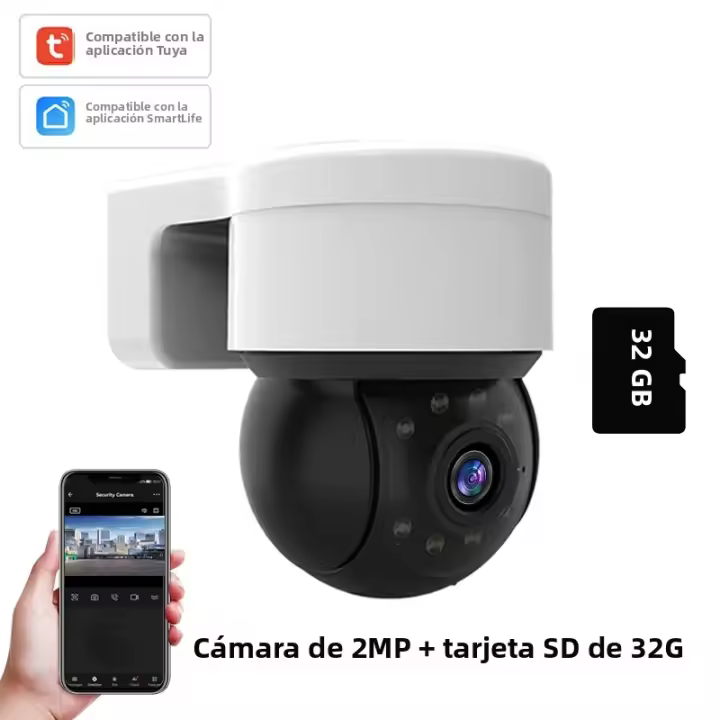 Cámara IP 1080P 2MP Tuya APP Cámara PTZ De Seguimiento Automático Para El Hogar Inteligente Cámara De Vigilancia Inalámbrica WIFI Exterior Con Visión Nocturna Y Almacenamiento De Tarjeta TF De 128G - 1