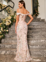 Vestido De Fiesta Formal Para Mujer Unithorse Con Tirantes Spaghetti Corte Aleatorio Cuello Profundo Y Falda Larga Con Lentejuelas - details 6