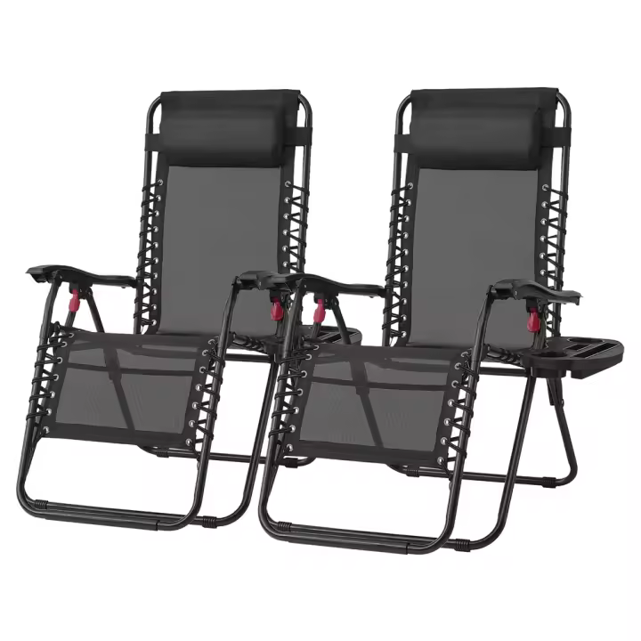 SONGMICS Juego de 2 Tumbonas Plegables, Sillas de Gravedad Cero, Tumbonas Reclinables, Carga de 110 kg por Silla, Reposacabezas Ajustable, Bandeja, para Terraza, Jardín, Gris Oscuro/Negro/Azul Oscuro - 1