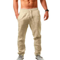 Pantalones De Lino Para Hombre FGKKS 2024 Transpirables Y Cómodos Estilo Casual Color Sólido Pantalones De Calle Fitness Para Verano - details 3