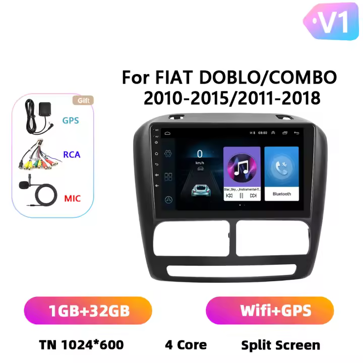 Podofo Radio de coche Android 2 Din para FIAT Doblo 2010-2015 COMBO 2011-2018 Carplay 8+128GB AI Voice WIFI+4G DSP GPS Navegación Multimedia Reproductor de Video - 1