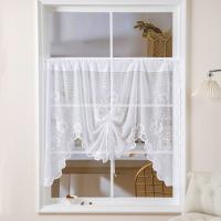 Cortina Corta Blanca Con Tres Flores Para Sala De Estar Cortina De Ventana Con Cuerda Para Sujetar Estilo Japonés Y Coreano 100% Poliéster - details 3