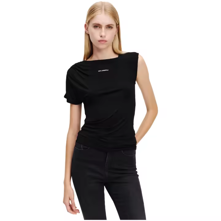 Camiseta KARL LAGERFELD Asimétrica con una Manga Color Negro - 1