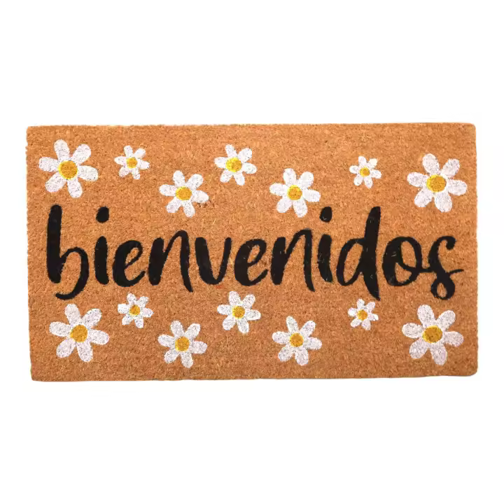 DISTRIBUX Felpudo Margaritas bienvenidos Para Puerta Entrada de Casa Base Goma Antideslizante Material Fibra de Coco 100% Natural Decoración Hogar 40 x 70 cm Alfombrilla Fibra de Coco Original y Divertida - 1